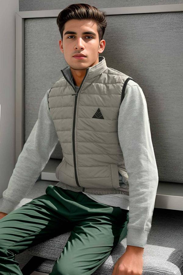 Elo Burnt Soul Men's Triangle Embroidered Body Warmer Puffer Gilet Grey