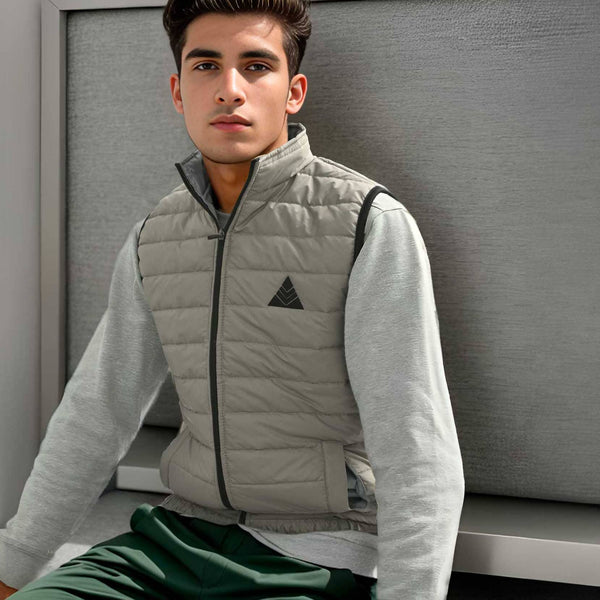 elo Burnt Soul Men's Triangle Embroidered Body Warmer Puffer Gilet Grey