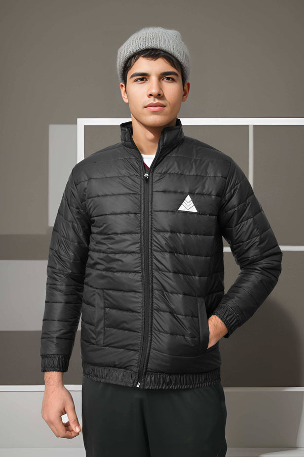 Elo Burnt Soul Men's Triangle Embroidered Long Sleeve Puffer Jacket Black