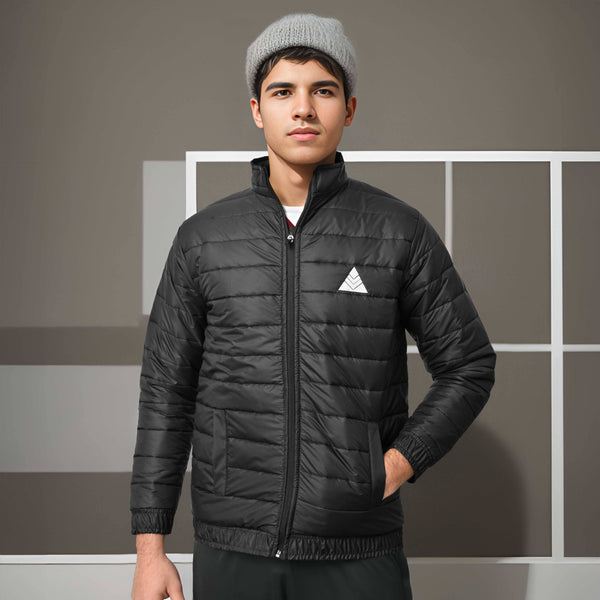 elo Burnt Soul Men's Triangle Embroidered Long Sleeve Puffer Jacket Black