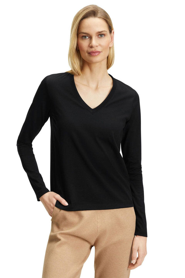 Elo BYD Elegance: Women's Full-Sleeve V Neck 100% Combed Cotton Tee Navy