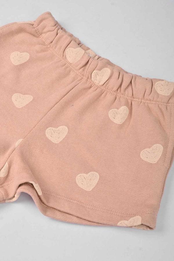 Elo C&A Girl's Heart Printed Terry Shorts Powder Pink