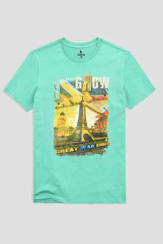 Elo Carlo Men's Never Grow Up Printed Crew Neck Tee Shirt Turquoise