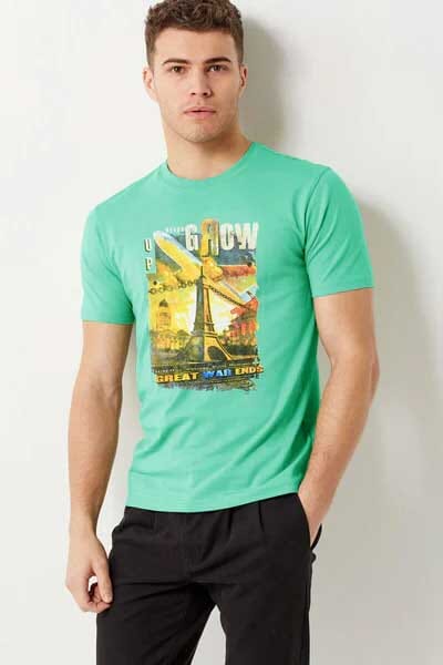 elo Carlo Men's Never Grow Up Printed Crew Neck Tee Shirt Turquoise