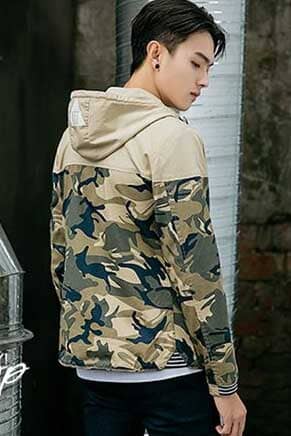 Elo Crazy Republic Men's Camo Style Long Sleeve Hooded Zipper Jacket Camo Navy