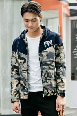 Elo Crazy Republic Men's Camo Style Long Sleeve Hooded Zipper Jacket Camo Navy