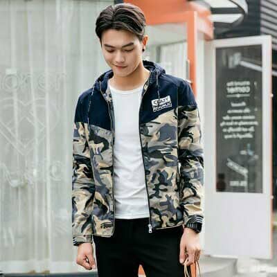 elo Crazy Republic Men's Camo Style Long Sleeve Hooded Zipper Jacket Camo Navy
