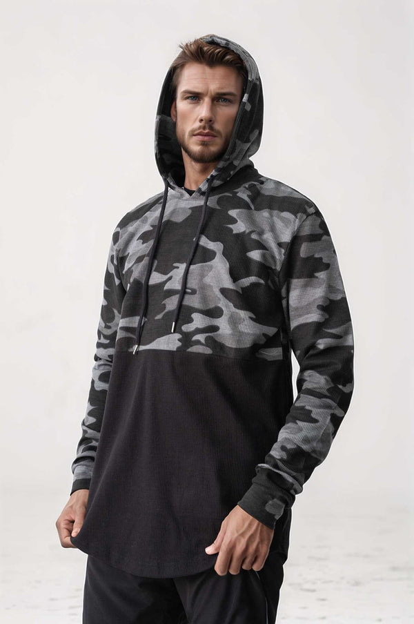 Elo CS Men's Camo Waffle Knit Pullover Hoodie Black