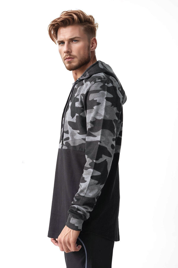 Elo CS Men's Camo Waffle Knit Pullover Hoodie Black