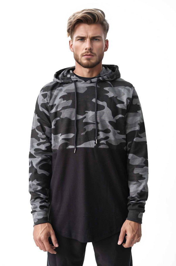 elo CS Men's Camo Waffle Knit Pullover Hoodie Black