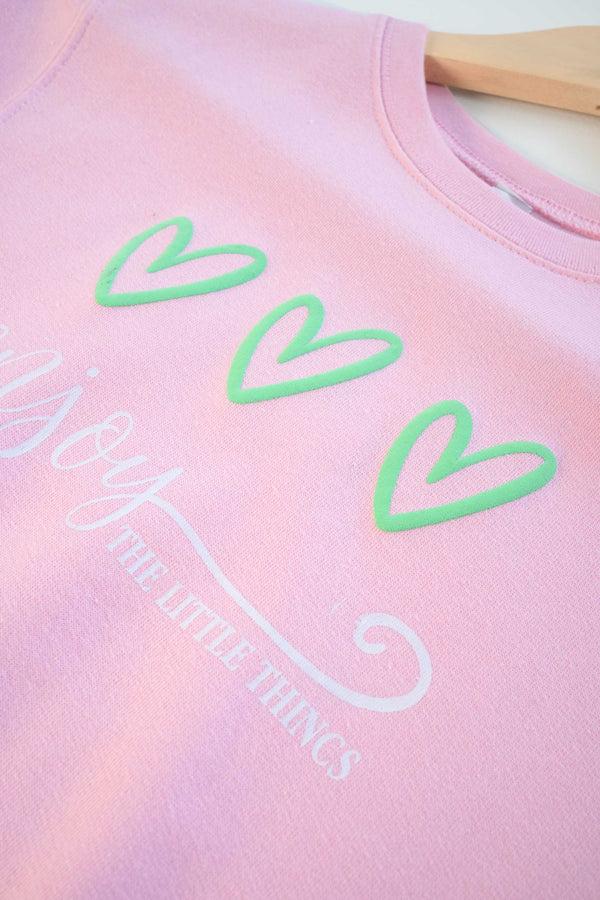 Elo Cut Label Girl's Enjoy The Little Things Printed Fleece Sweat Shirt Tea Pink