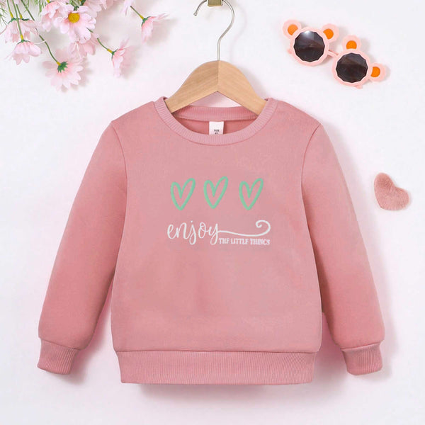 elo Cut Label Girl's Enjoy The Little Things Printed Fleece Sweat Shirt Tea Pink