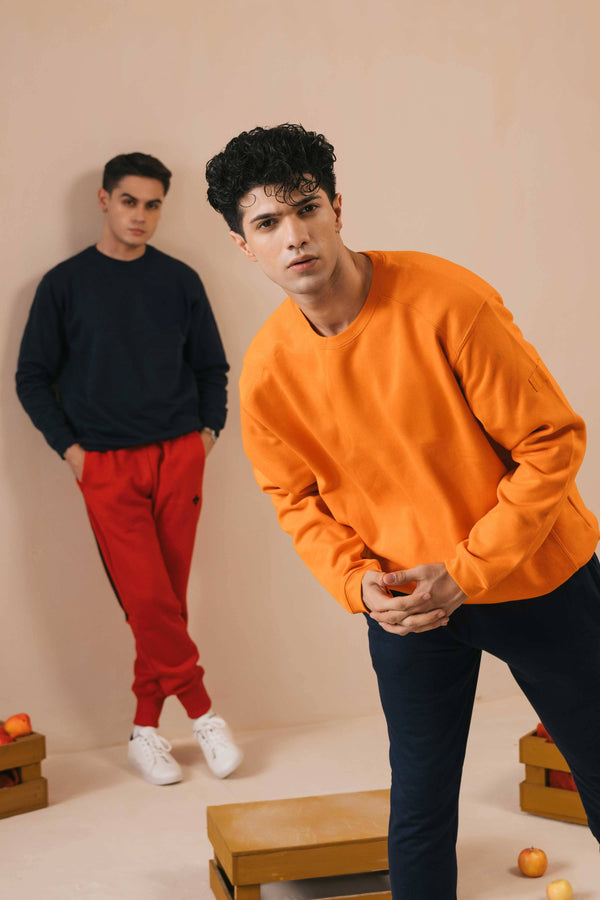 Elo Cut Label Men's Drop-Tail Fleece Sweatshirt Orange
