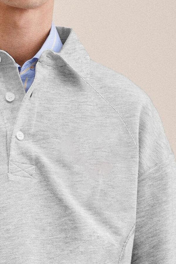 Elo Cut Label Men's Drop-Tail Long Sleeve Fleece Polo Shirt Black