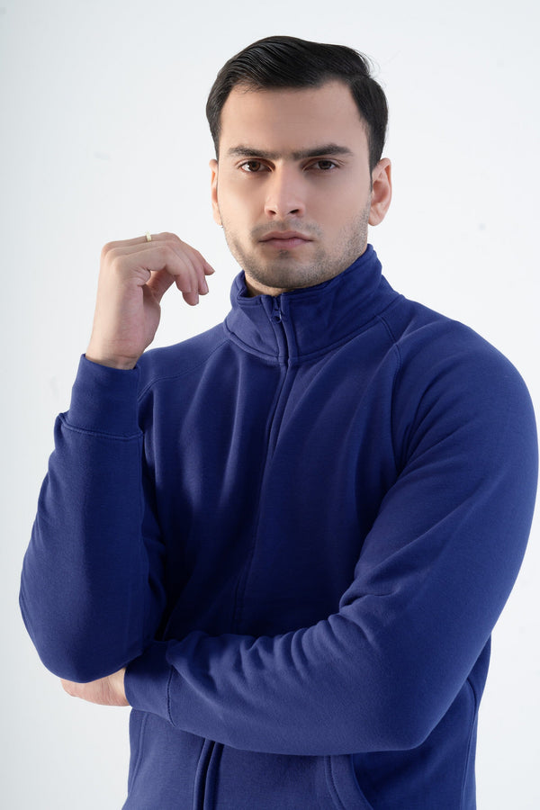 Elo Cut Label Men's High Collar Fleece Zipper Jacket White