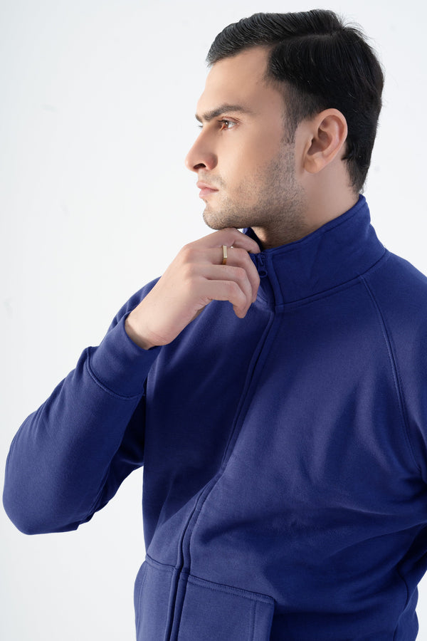 Elo Cut Label Men's High Collar Fleece Zipper Jacket White