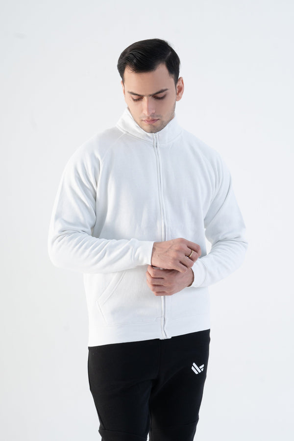 elo Cut Label Men's High Collar Fleece Zipper Jacket White