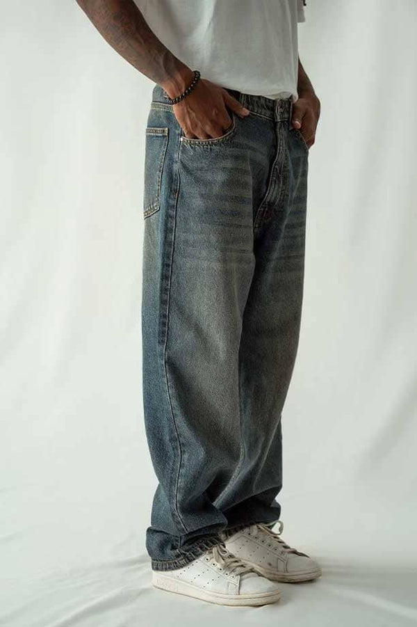 Elo Cut Label Men's Light Washed Loose Fit Denim Pants Light Blue