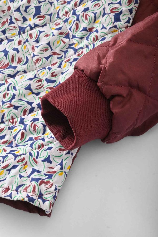 Elo Cut Label Women's Contrast Style Minor Fault Quilted Zipper Jacket Maroon