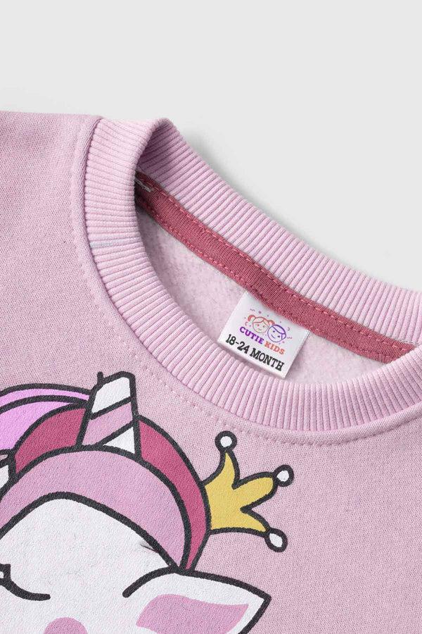 Elo Cutie Girl's Unicorn Printed Fleece Sweatshirt Pink