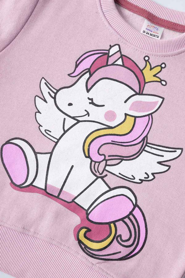 Elo Cutie Girl's Unicorn Printed Fleece Sweatshirt Pink