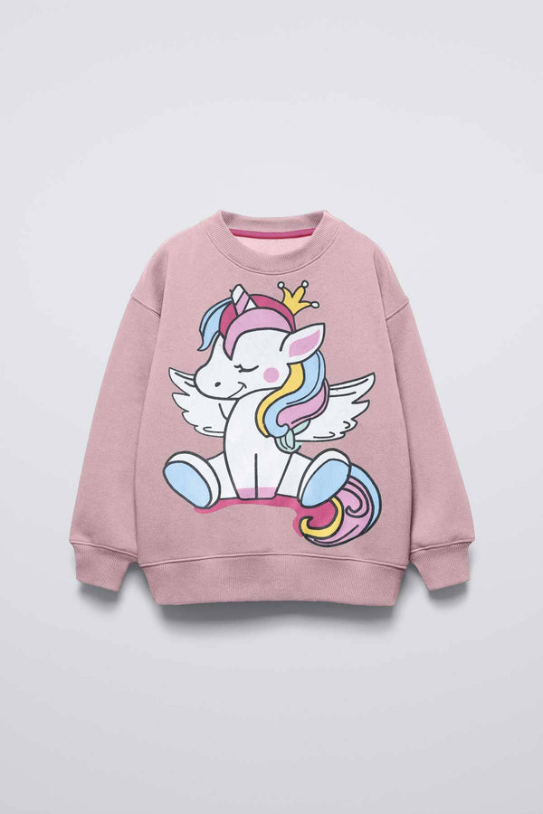 elo Cutie Girl's Unicorn Printed Fleece Sweatshirt Pink
