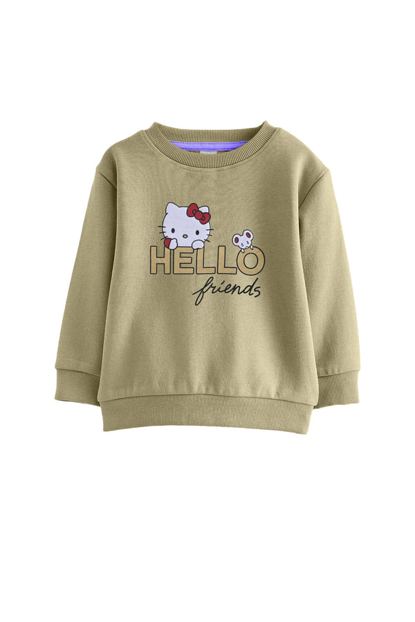 Elo Cutie Kid's Hello Friends Printed Fleece Sweat Shirt Olive