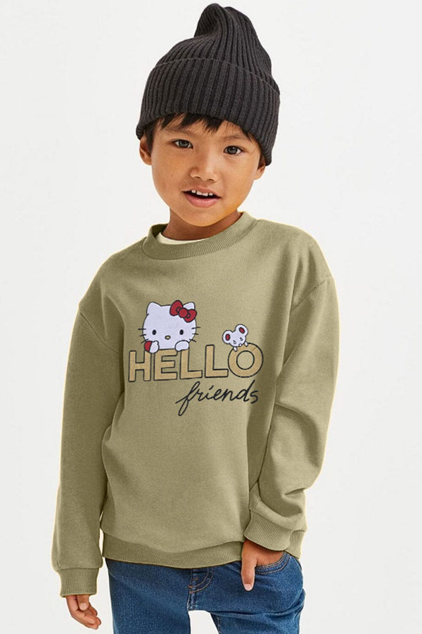 elo Cutie Kid's Hello Friends Printed Fleece Sweat Shirt Olive