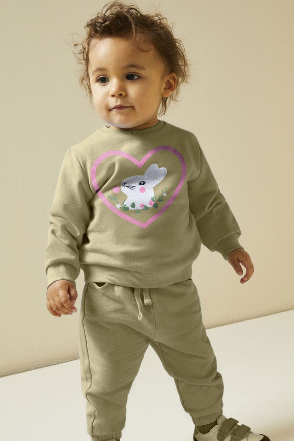 Elo Cutie Kid's Rabbit Printed Fleece Sweat Shirt Olive