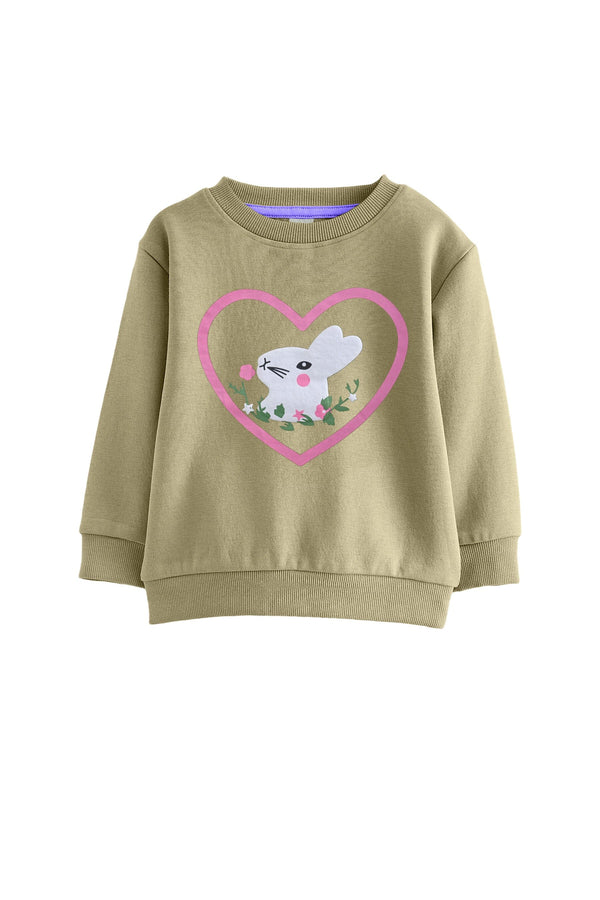Elo Cutie Kid's Rabbit Printed Fleece Sweat Shirt Olive
