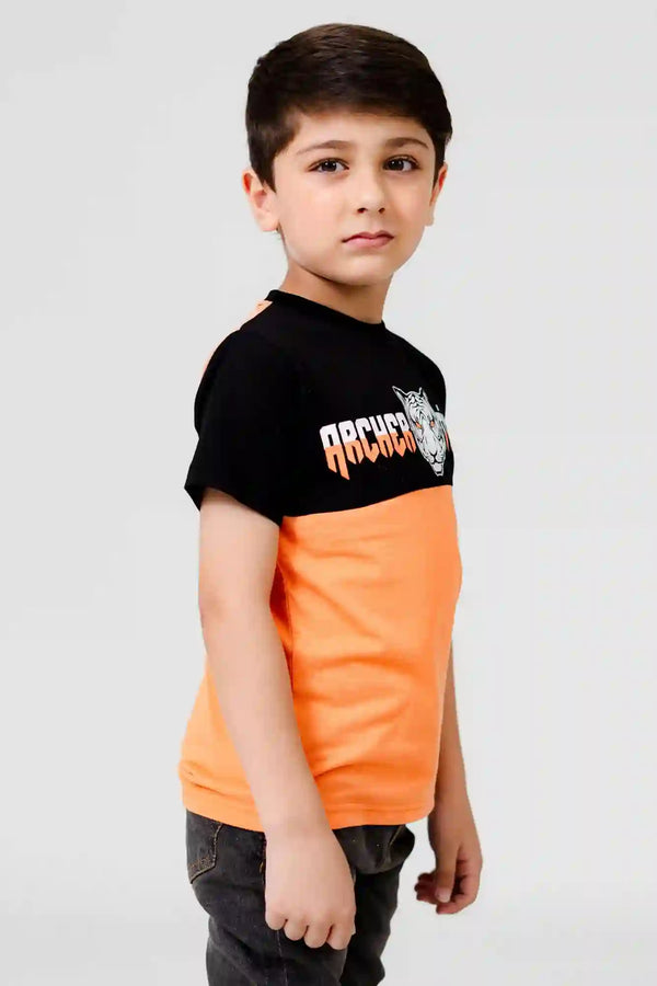 Elo Cutie Kid's Waterford Tiger Printed Panel Design Tee Shirt Jean Marl & Royal