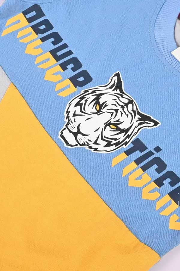 Elo Cutie Kid's Wexford Tiger Printed Panel Design Tee Shirt Charcoal & Olive