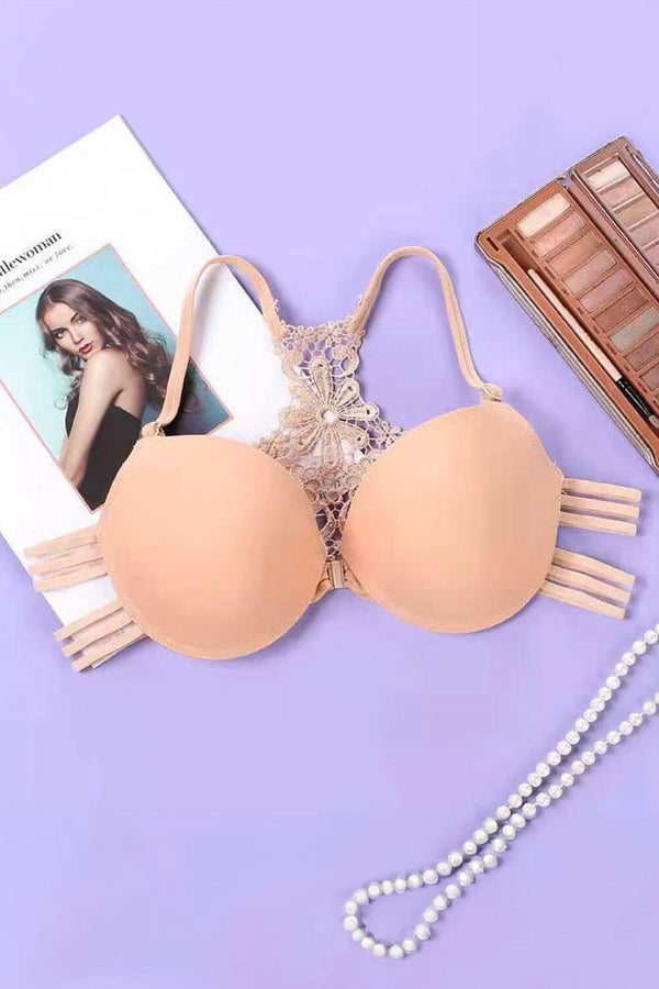 elo Daimeidi Women's Lace Racerback Wired Push-Up Bra Skin