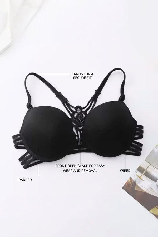 Elo Daimeidi Women's Open Front Wired Padded Bra Black