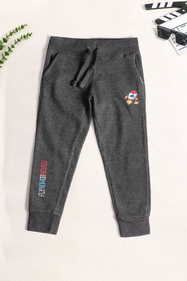 elo DB Boy's Rocket Printed Premium Jogger Pants Charcoal