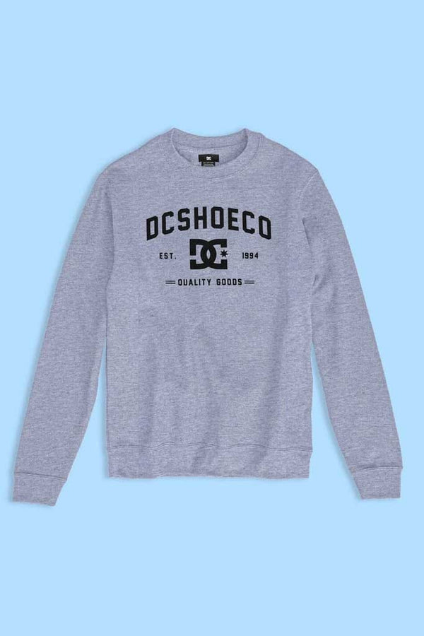 elo DC Men's Edelira DC Shoes Printed Crew Neck Fleece Sweat Shirt Heather Grey