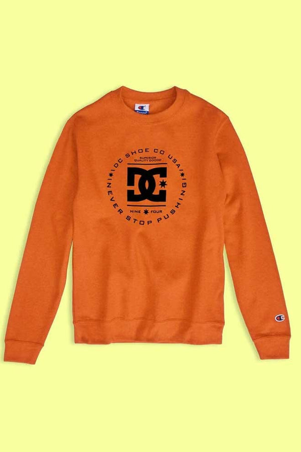 elo DC Men's IDC Shoes Printed Crew Neck Fleece Sweat Shirt Orange