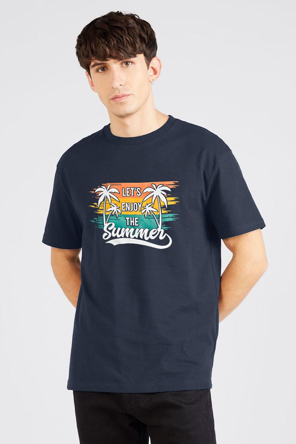 elo Don't Think Twice Men's Let's Enjoy The Summer Printed Crew Neck Tee Shirt Navy