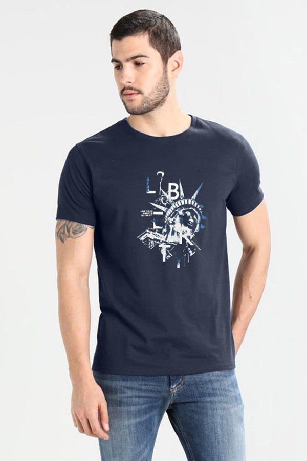 Elo Don't Think Twice Men's Liberty Printed Short Sleeve Tee Shirt Navy