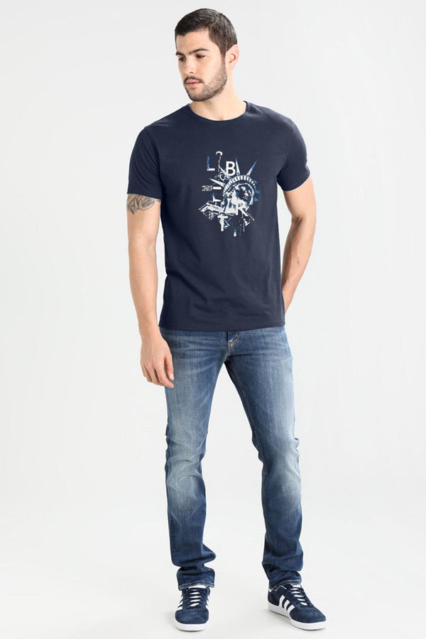 Elo Don't Think Twice Men's Liberty Printed Short Sleeve Tee Shirt Navy