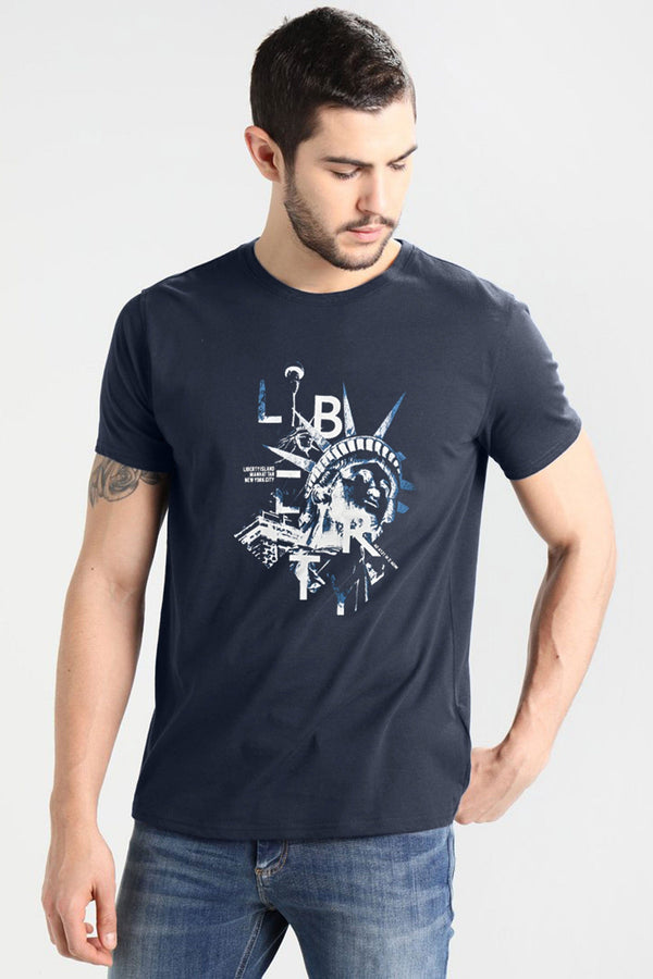 elo Don't Think Twice Men's Liberty Printed Short Sleeve Tee Shirt Navy
