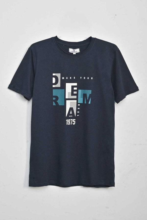 Elo Don't Think Twice Men's Make Your Dream Real Printed Short Sleeve Tee Shirt Navy