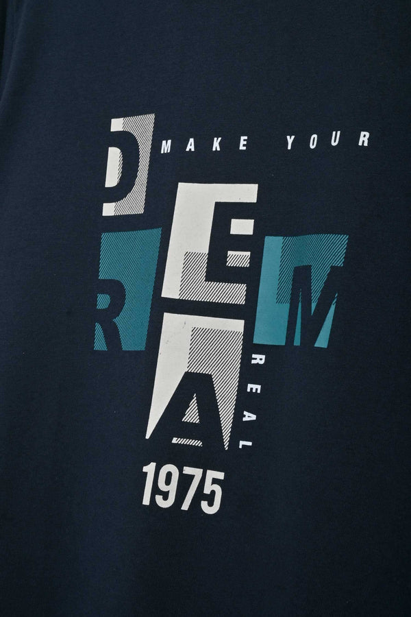 Elo Don't Think Twice Men's Make Your Dream Real Printed Short Sleeve Tee Shirt Navy