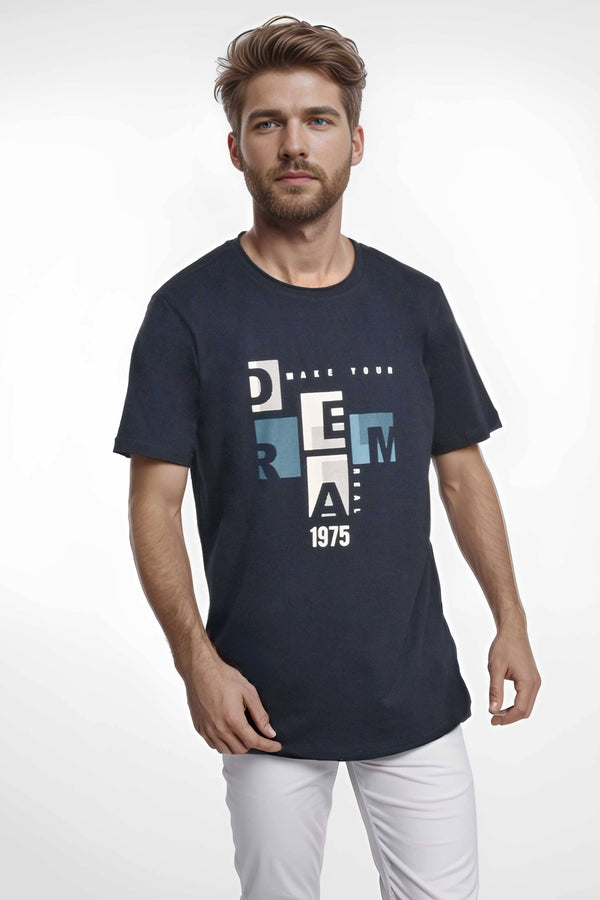 elo Don't Think Twice Men's Make Your Dream Real Printed Short Sleeve Tee Shirt Navy