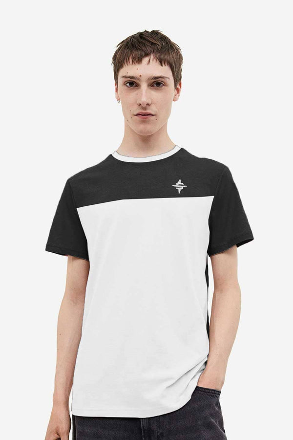 Elo Dongtan Men's Contrast Panel Style Crew Neck Tee Shirt Black & White