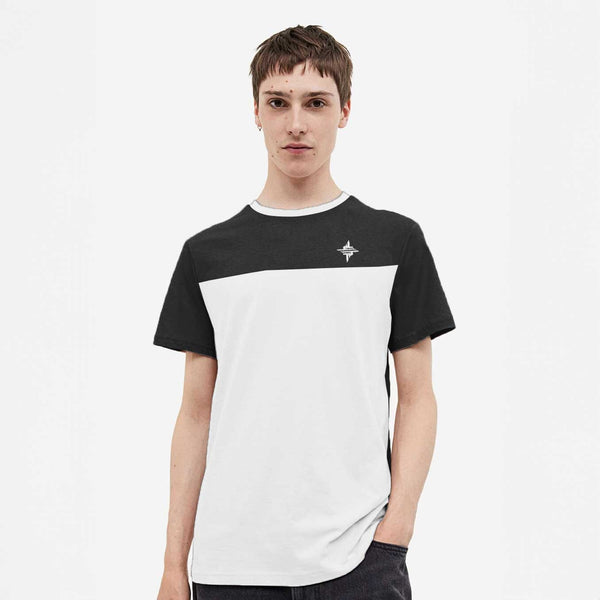 elo Dongtan Men's Contrast Panel Style Crew Neck Tee Shirt Black & White