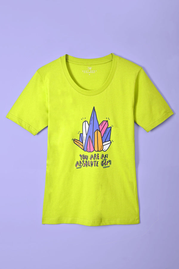Elo East West Women's Absolute Gem Printed Short Sleeve Tee Shirt Lime