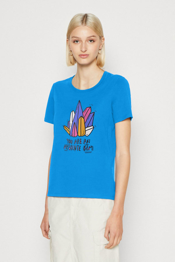 elo East West Women's Absolute Gem Printed Short Sleeve Tee Shirt Aqua Blue