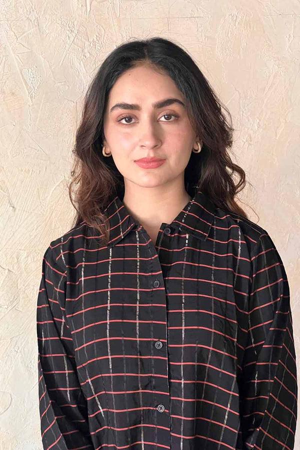 Elo East West Women's Check Design Button Down Casual Shirt Black