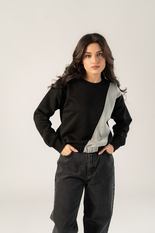 Elo East West Women's Contrast Panel Fleece Sweat Shirt Camel & White